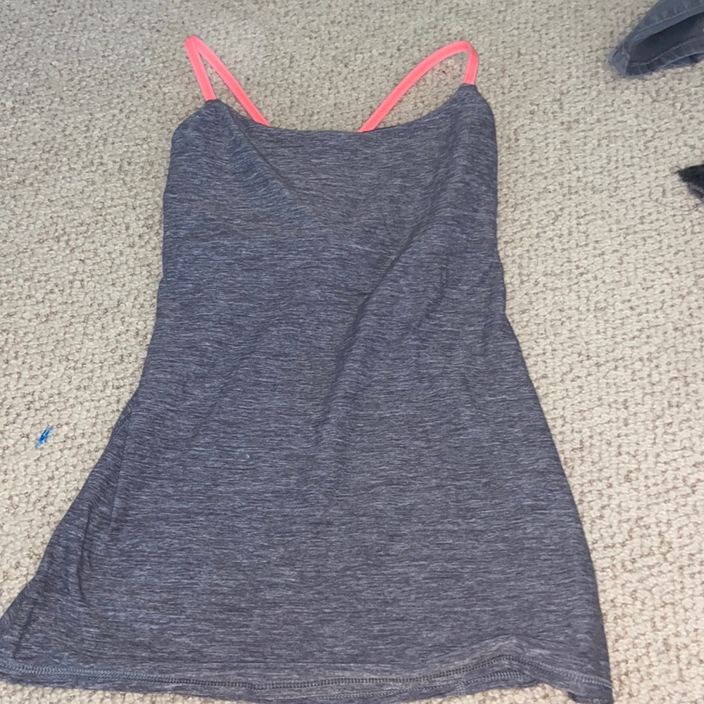 Lululemon heather gray and peach straps tank w/ built in support (no pads)